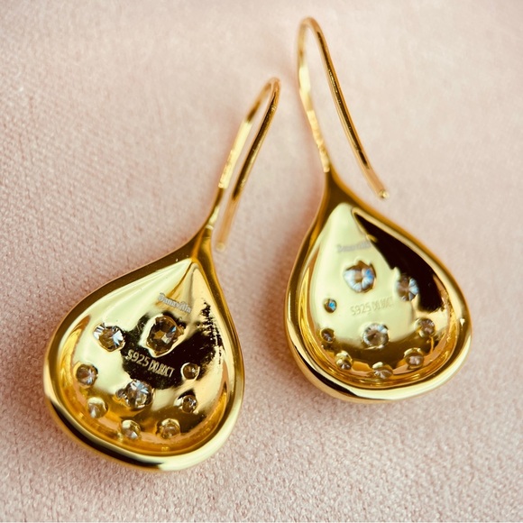 1.6ctw Tear Drop Dangle Earrings 14k Gold Plated S925 - Picture 3 of 4